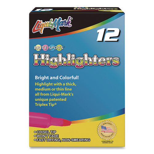 Image of Liqui-Mark® Tank Fluorescent Highlighter, Pink Ink, Chisel Tip, Pink Barrel, Dozen