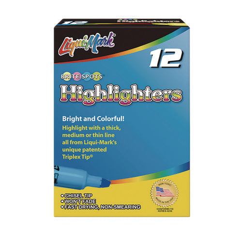 Image of Liqui-Mark® Tank Fluorescent Highlighter, Blue Ink, Chisel Tip, Blue Barrel, Dozen