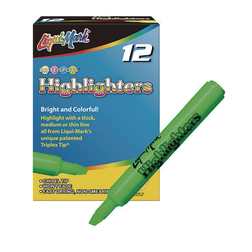 Image of Liqui-Mark® Tank Fluorescent Highlighter, Green Ink, Chisel Tip, Green Barrel, Dozen