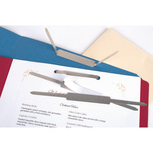 Image of ACCO Self-Adhesive Two-Prong Paper Fastener Bases, 2" Capacity, 2.75" Center to Center, Matte Steel, 100/Box