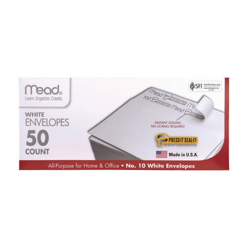 Image of Mead® Press-it Seal-it Self-Adhesive Envelope, #10, Commercial Flap, Self-Adhesive Closure, 4.18 x 9.5, White, 50/Box
