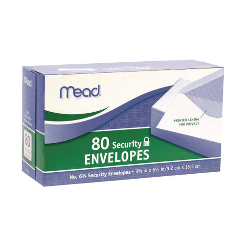Image of Mead® Security Tint Business Envelopes, #6 3/4, Monarch Flap, Gummed Closure, 3.63 x 6.5, White, 80/Box