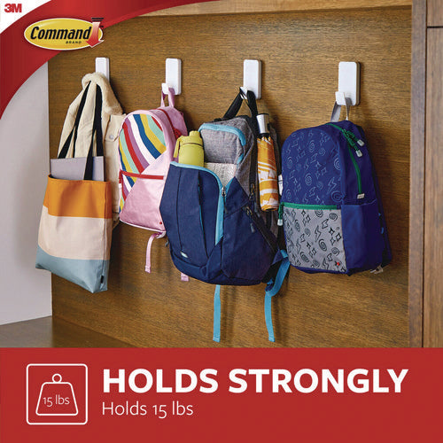 Image of Command X-large Utility Hooks, Plastic, White, 15 lb Capacity, 2 Hooks and 8 Strips/Pack