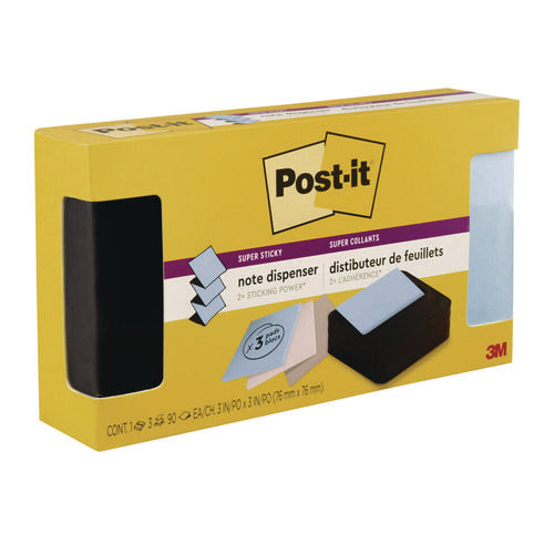 Image of Post-it® Pop-up Notes Wave Design Dispenser with Notes, For 3 x 3 Pads, Includes (3) 90-Sheet Simply Serene Collection Colors Pop-up Pads, Black