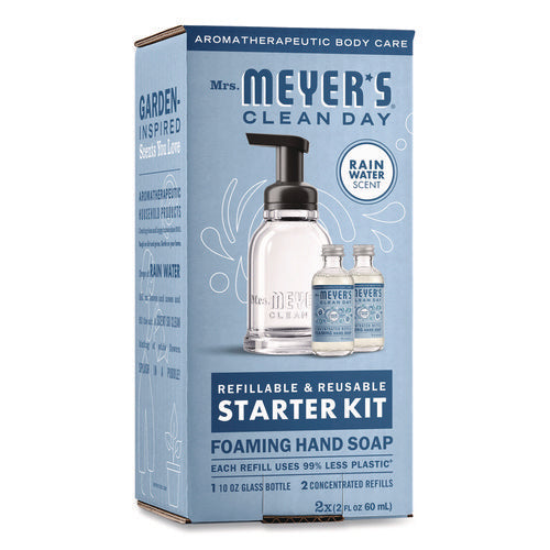 Image of Mrs. Meyer's® Foaming Hand Soap Concentrate Starter Kit, Rain Water, (2) 2 oz Refill Bottles, 10 oz Dispenser Bottle