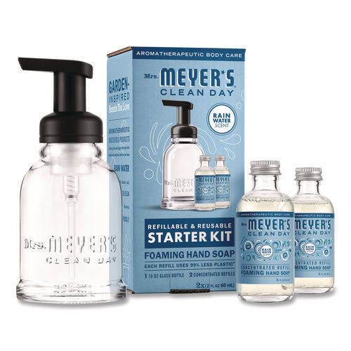 Image of Mrs. Meyer's® Foaming Hand Soap Concentrate Starter Kit, Rain Water, (2) 2 oz Refill Bottles, 10 oz Dispenser Bottle