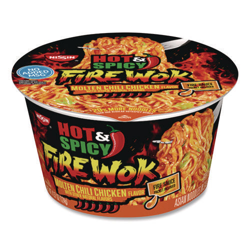 Image of Nissin® Hot and Spicy Fire Wok Molten Chili Chicken, 4.37 oz Bowl, 6/Carton