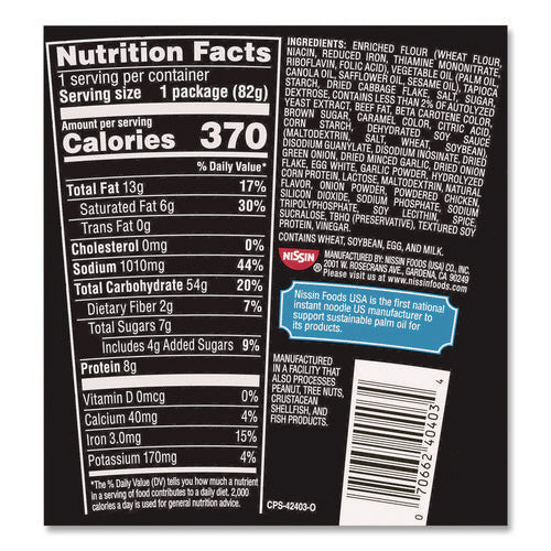 Image of Nissin® Cup Noodles Stir Fry, Korean BBQ, 2.89 oz Cup, 6/Carton