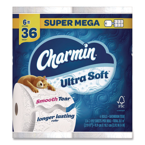 Image of Charmin® Ultra Soft Bathroom Tissue, Septic Safe, 2-Ply, White, 336 Sheets/Roll, 6 Rolls/Pack