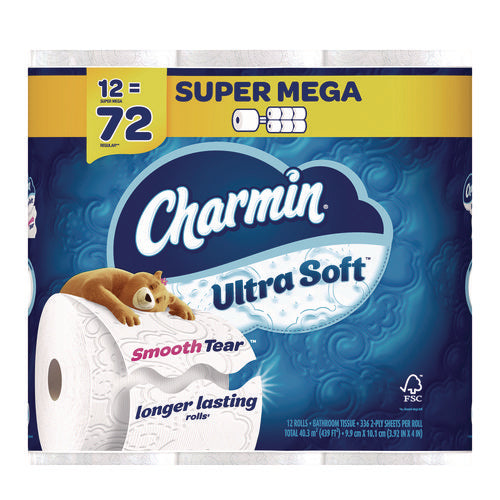 Image of Charmin® Ultra Soft Bathroom Tissue, Septic Safe, 2-Ply, White, 336 Sheets/Roll, 12 Rolls/Pack