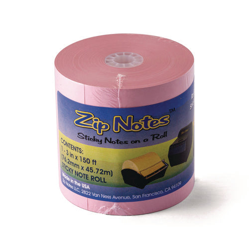 Image of Zip Notes Dispenser Refill Roll, Unruled, Approx: 600 3 x 3 Sheets, 3" x 150 ft Roll, Pink