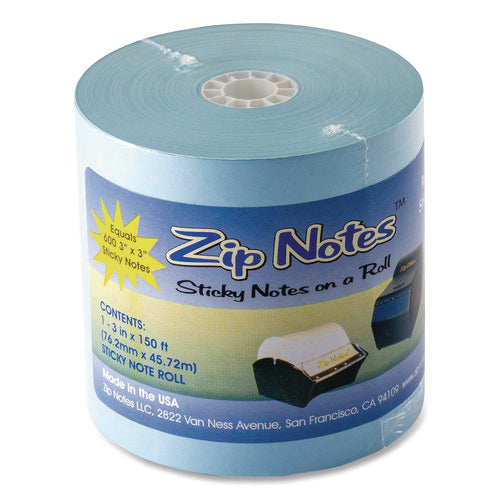 Image of Zip Notes Dispenser Refill Roll, Unruled, Approx: 600 3 x 3 Sheets, 3" x 150 ft Roll, Blue