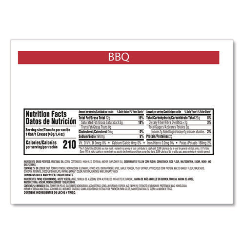 Image of Pringles® Grab and Go BBQ Crisps, 1.4 oz Can, 12/Carton