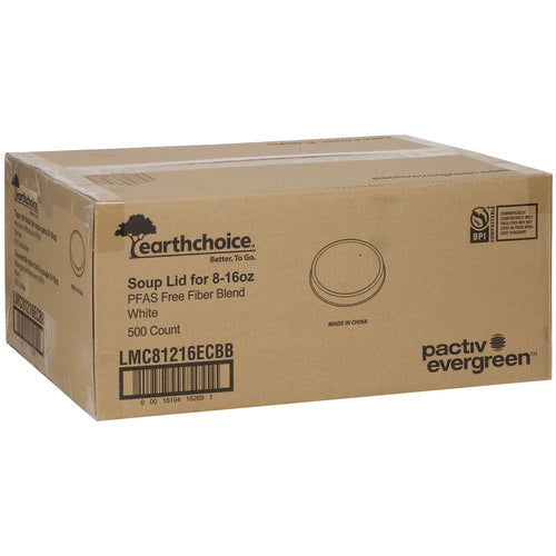 Image of Pactiv Evergreen EarthChoice PFAS-Free Compostable Soup Cup Lid, For 8 oz to 16 oz Soup Cups, 4" Diameter, White, Sugarcane, 500/Carton