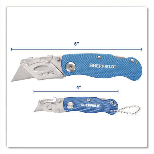 Image of Sheffield Folding Lock Back Utility Knife Set, 1 Standard, 1 Mini, Blue