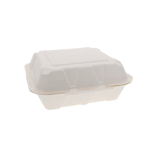 Image of Pactiv Evergreen EarthChoice PFAS Free Compostable Hinged Lid Container, 9 x 9 x 3, White, Sugarcane, 150/Carton