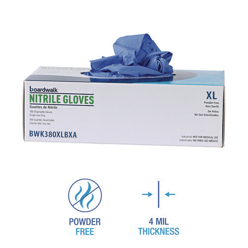 Image of Boardwalk® Disposable General-Purpose Nitrile Gloves, X-Large, Blue, 4 mil, 100/Box