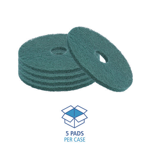 Image of Boardwalk® Heavy-Duty Scrubbing Floor Pads, 13" Diameter, Green, 5/carton