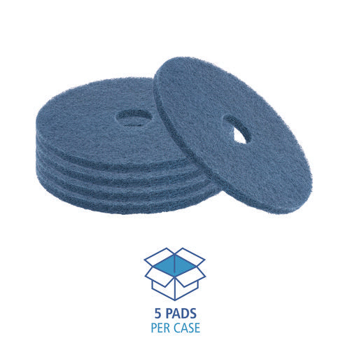 Image of Boardwalk® Scrubbing Floor Pads, 16" Diameter, Blue, 5/carton
