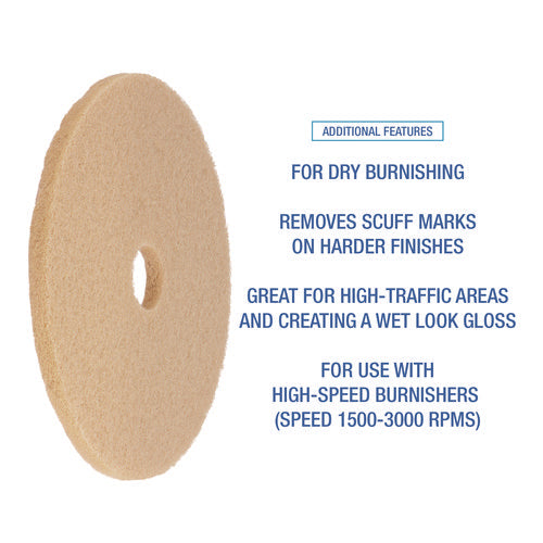Image of Boardwalk® Burnishing Floor Pads, 27" Diameter, Tan, 5/Carton