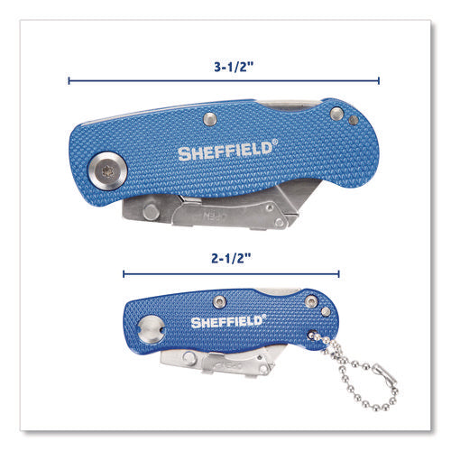 Image of Sheffield Folding Lock Back Utility Knife Set, 1 Standard, 1 Mini, Blue