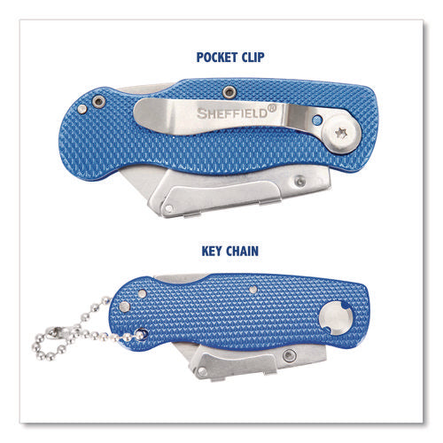 Image of Sheffield Folding Lock Back Utility Knife Set, 1 Standard, 1 Mini, Blue