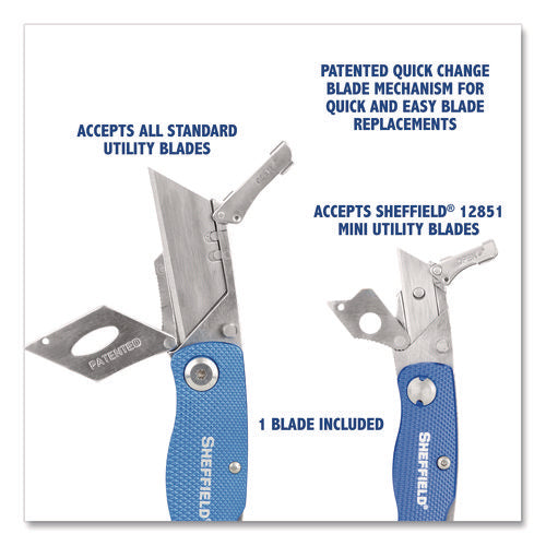 Image of Sheffield Folding Lock Back Utility Knife Set, 1 Standard, 1 Mini, Blue
