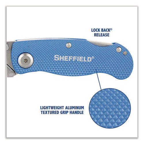Image of Sheffield Folding Lock Back Utility Knife Set, 1 Standard, 1 Mini, Blue
