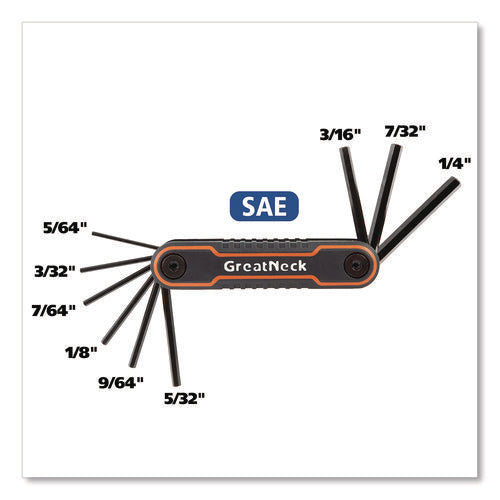 Image of Great Neck® Hex Key Fold-Up Tool Set, Two-Piece, Metric/SAE, Black-Oxide/Blue (SAE), Black-Oxide/Red (Metric)