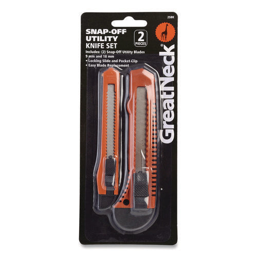 Image of Great Neck® Snap-Off Utility Knife Set, 9 mm Knife, 18 mm Knife, Orange/Black