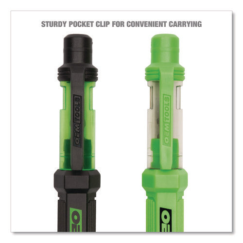 Image of OEMTOOLS® 6-Way Pen-Style Screw/Nut Driver, Phillips/Slotted Bits, Metric Sockets, 5.38" Long, Black/Green, Green/Clear, 4/Pack