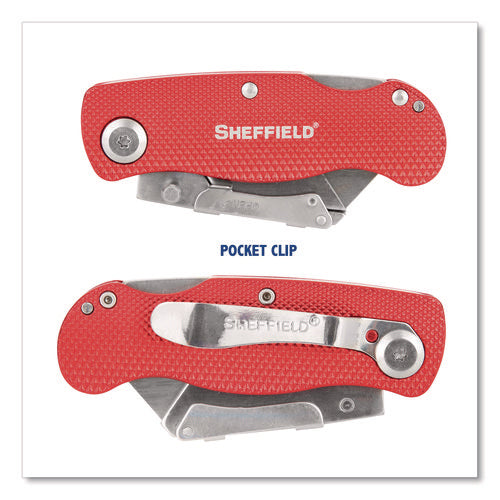 Image of Sheffield Quick Change Lock Back Utility Knife, 1.25" Blade, 3.5" Aluminum Handle, Red