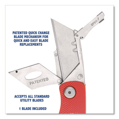 Image of Sheffield Quick Change Lock Back Utility Knife, 1.25" Blade, 3.5" Aluminum Handle, Red