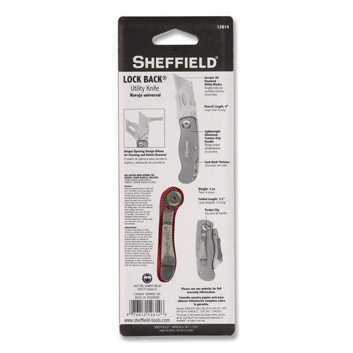 Image of Sheffield Quick Change Lock Back Utility Knife, 1.25" Blade, 3.5" Aluminum Handle, Red