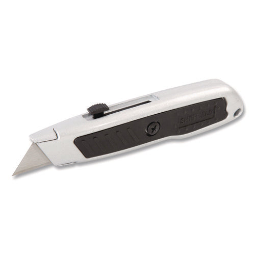 Image of Sheffield Retractable Utility Knife, 1.25" Blade, 3.5" Plastic Handle, Black/Gray