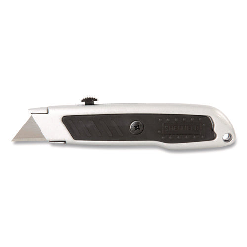 Image of Sheffield Retractable Utility Knife, 1.25" Blade, 3.5" Plastic Handle, Black/Gray