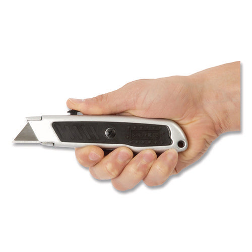Image of Sheffield Retractable Utility Knife, 1.25" Blade, 3.5" Plastic Handle, Black/Gray