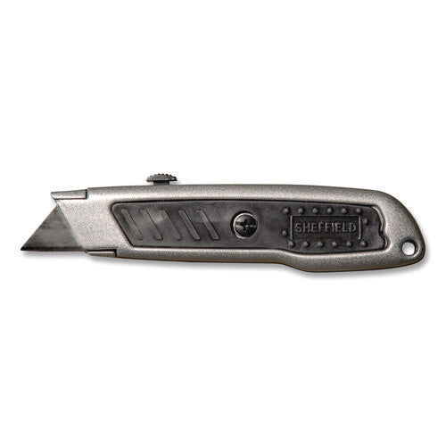 Image of Sheffield Retractable Utility Knife, 1.25" Blade, 3.5" Plastic Handle, Black/Gray