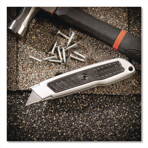 Image of Sheffield Retractable Utility Knife, 1.25" Blade, 3.5" Plastic Handle, Black/Gray