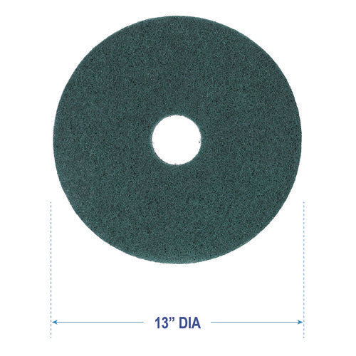 Image of Boardwalk® Heavy-Duty Scrubbing Floor Pads, 13" Diameter, Green, 5/carton