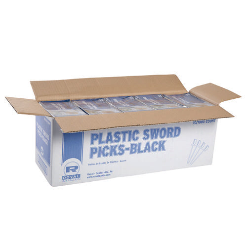 Image of AmerCareRoyal® Sword Picks, Plastic, 6", Black, 1,000/Box, 10 Boxes/Carton