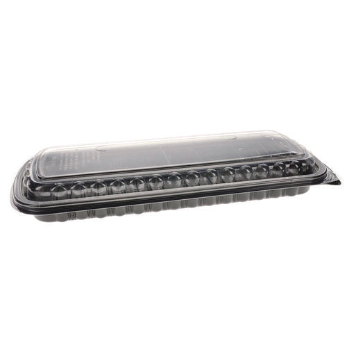 Image of Pactiv Evergreen MealMaster Rib Container Base/Lid, 16.6 x 7.3 x 2.3, Black/Clear, Plastic, 80/Carton