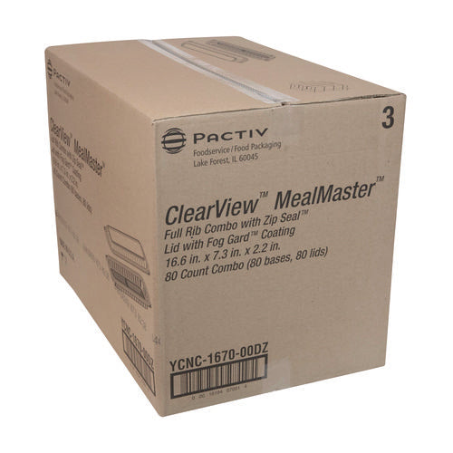 Image of Pactiv Evergreen MealMaster Rib Container Base/Lid, 16.6 x 7.3 x 2.3, Black/Clear, Plastic, 80/Carton