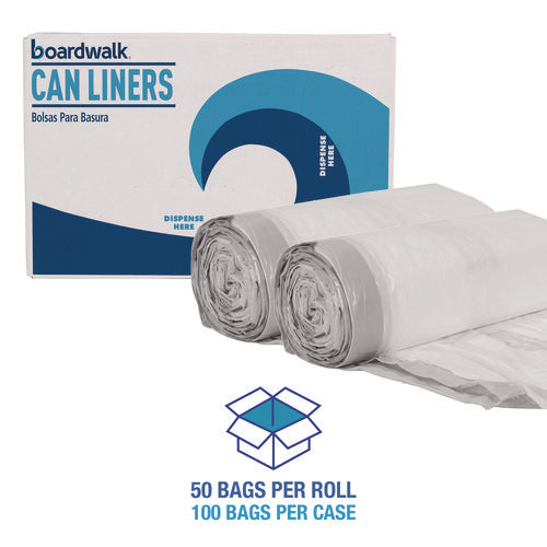 Image of Boardwalk® Drawstring Kitchen Bags, Drawstring, 13 gal, 24" x 28", White, 50 Bags/Roll, 2 Rolls/Carton