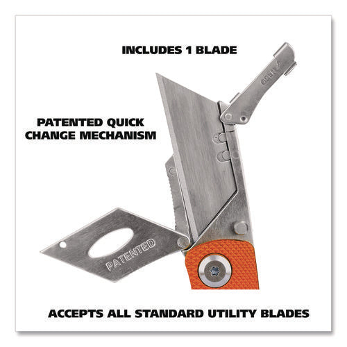 Image of Great Neck® Quick Change Lock Back Utility Knife, 3.5" Aluminum Handle, Orange