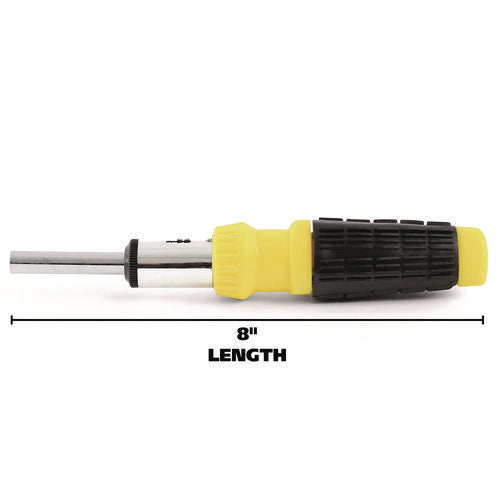 Image of Great Neck® Ratcheting Screw/Nut Driver Set, 34-Piece, Hex/Phillips/Slotted/Star Bits, Metric/SAE Sockets, 8" Long, Yellow/Black Handle