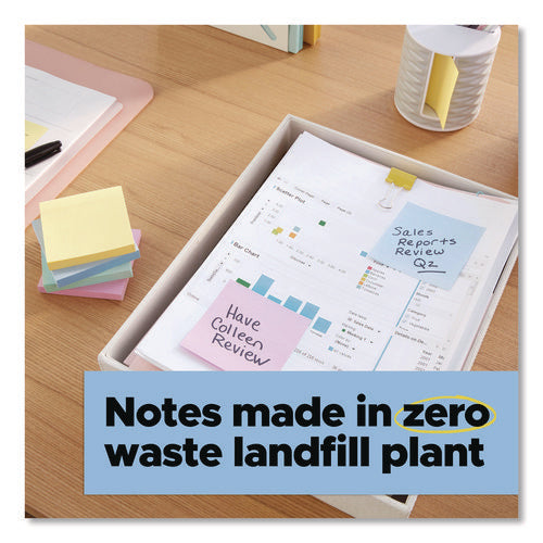 Image of Post-it® Notes Super Sticky 100% Recycled Paper Super Sticky Notes, 3" x 3", Oasis, 70 Sheets/Pad, 24 Pads/Pack