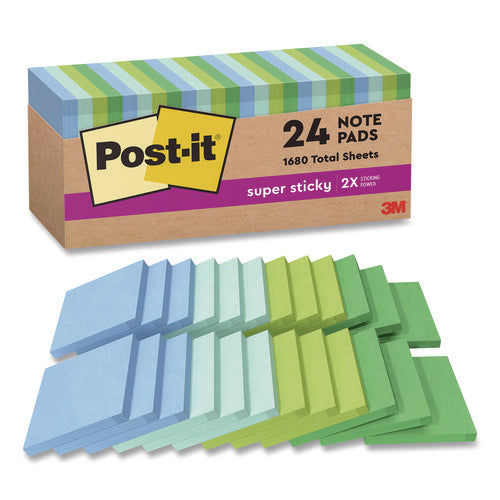 Image of Post-it® Notes Super Sticky 100% Recycled Paper Super Sticky Notes, 3" x 3", Oasis, 70 Sheets/Pad, 24 Pads/Pack