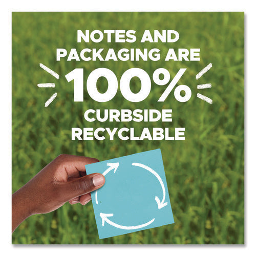 Image of Post-it® Notes Super Sticky 100% Recycled Paper Super Sticky Notes, 3" x 3", Oasis, 70 Sheets/Pad, 24 Pads/Pack