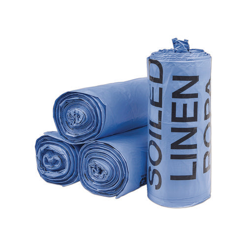 Image of Inteplast Group Institutional Low-Density Can Liners, Soiled Linen, 30 gal, 1 mil, 30" x 43", Blue, 200/Carton